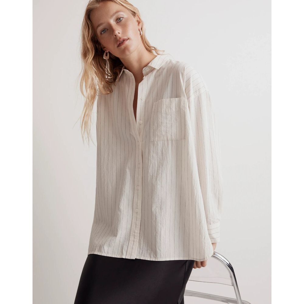 Madewell The Signature Poplin Oversized Shirt in Stripe Lighthouse Size XS
